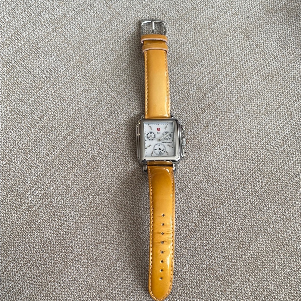 Michele Retro Mustard and Silver Toned Square Watch